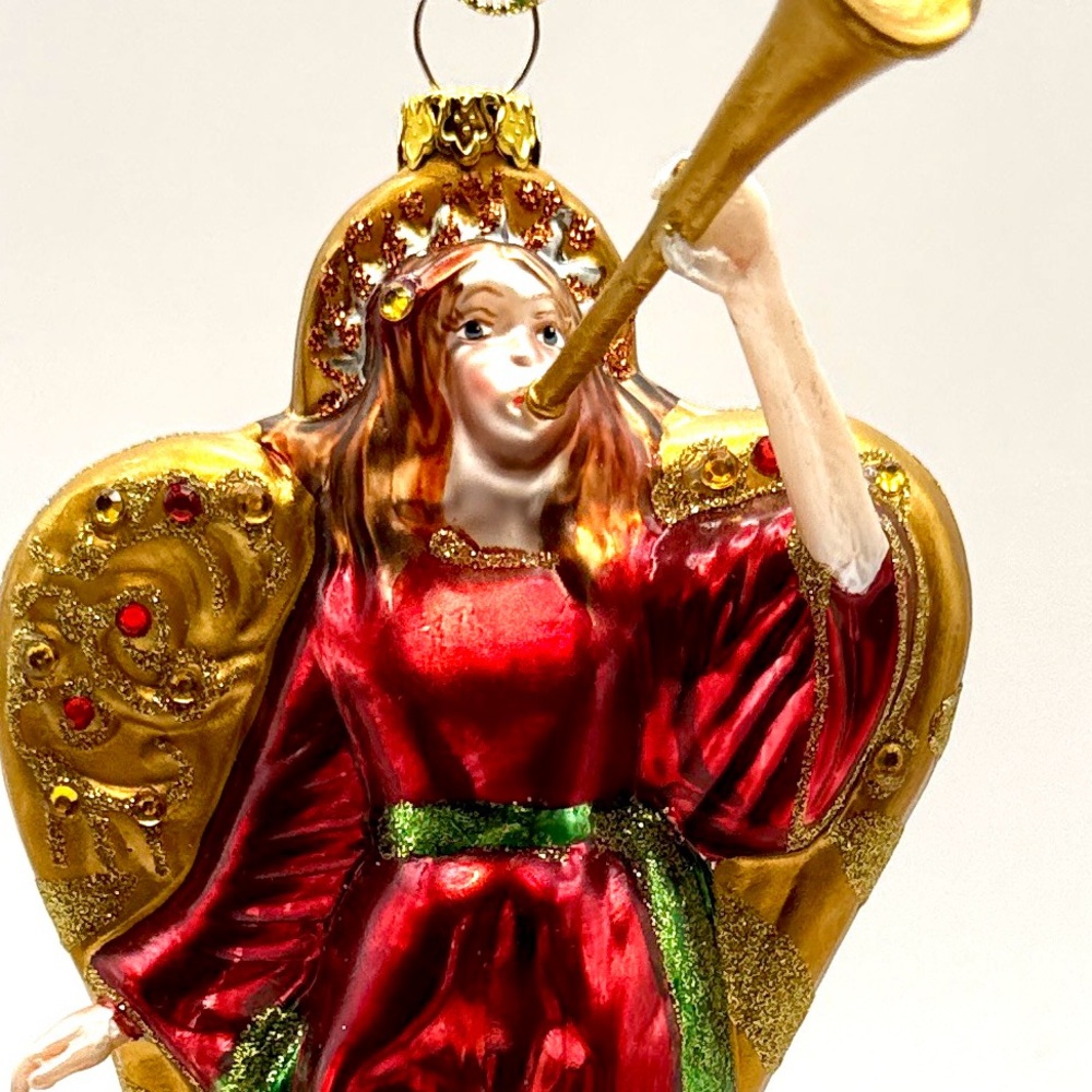 Festive Red and Gold Trumpeting Christmas Angel Ornament